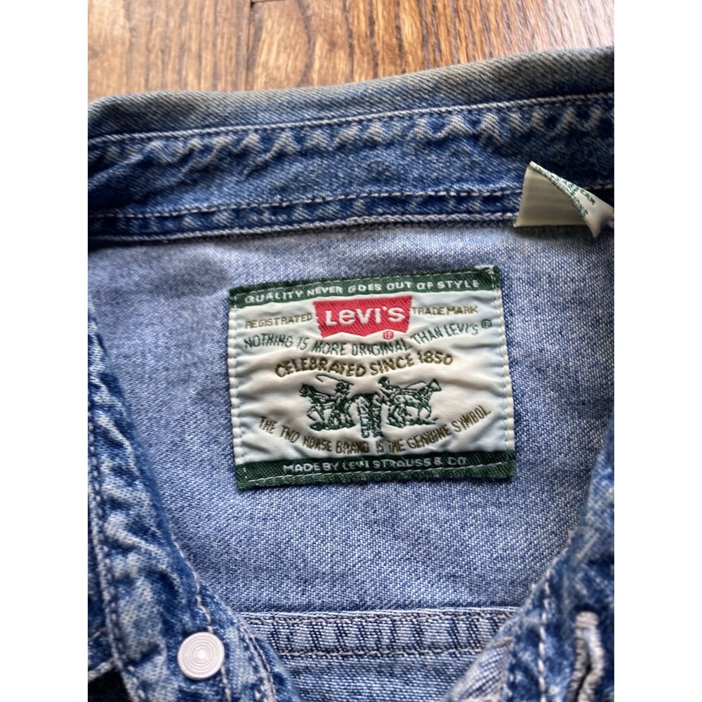 Vintage Levis Denim Shirt Mens Size Large Blue Y2K Button Up Long Sleeve - Picture 5 of 12